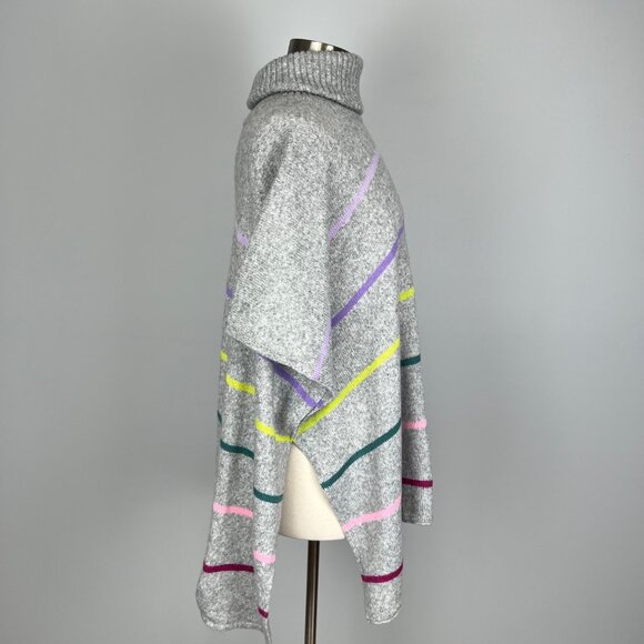 LOFT Womens Gray Striped Turtleneck Poncho Sweater Short Sleeves size XS Small - Picture 8 of 16